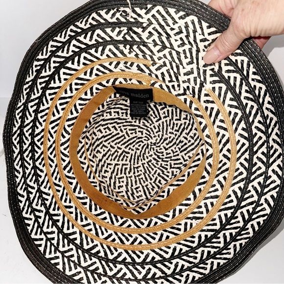 Steve Madden Sun Floppy Hat White Black Paper Straw Khaki One Size Wide brim - Picture 6 of 8